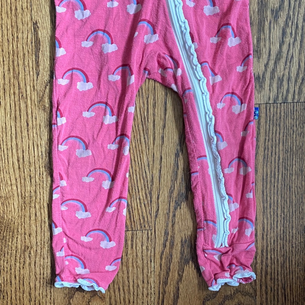 Pink rainbow print Kickee Pants zip up bamboo one piece pj with bum flap, 12-18M - Picture 2 of 12
